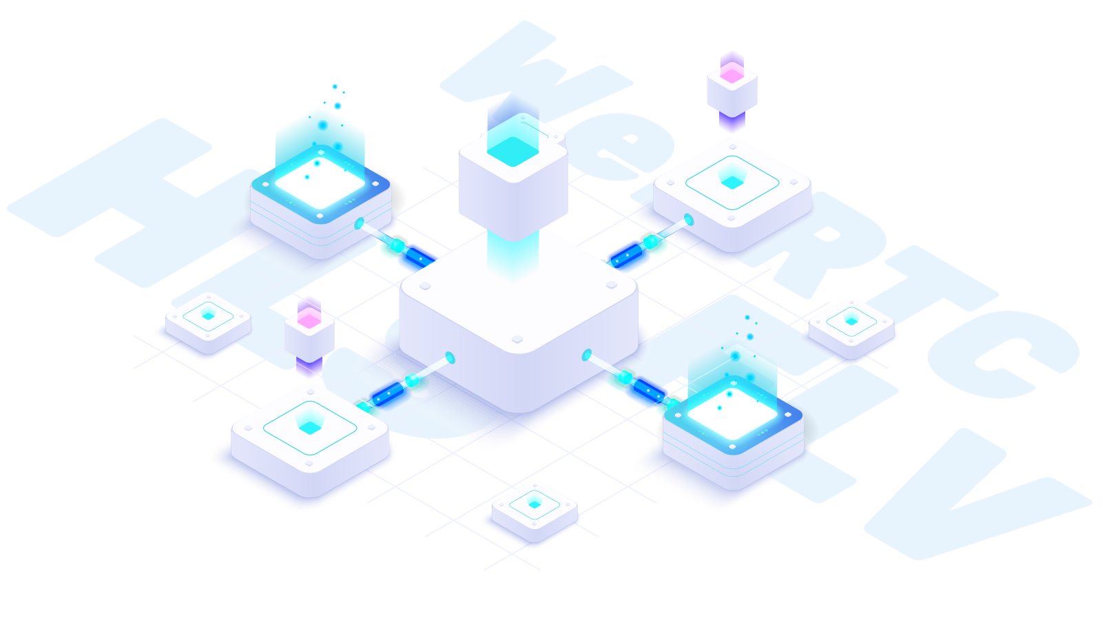 Isometric illustration showing connected streaming protocols